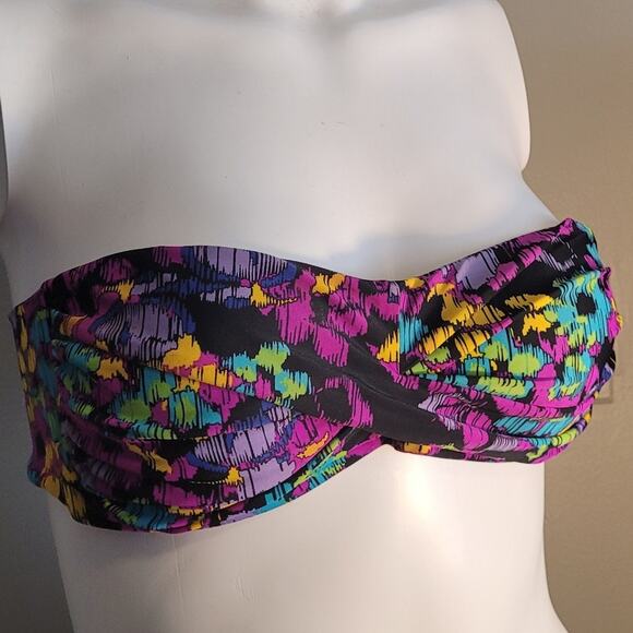 Allen B Swim Bandeau Bikini Top Women’s 8 Multicolor Floral Strapless Swimwear - Picture 7 of 8